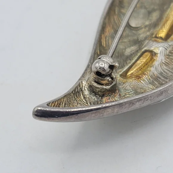 Givenchy Two Tone Leaf Brooch Silver Gold Sculptural Signed Vintage - Picture 4 of 9